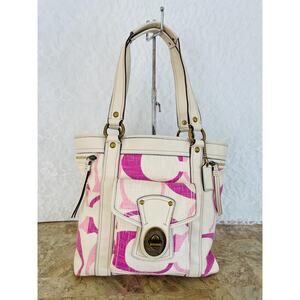 vtg COACH lavender legacy linen/leather slim tote F13540